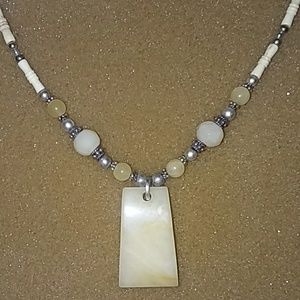 Stone pendant necklace with Bali silver